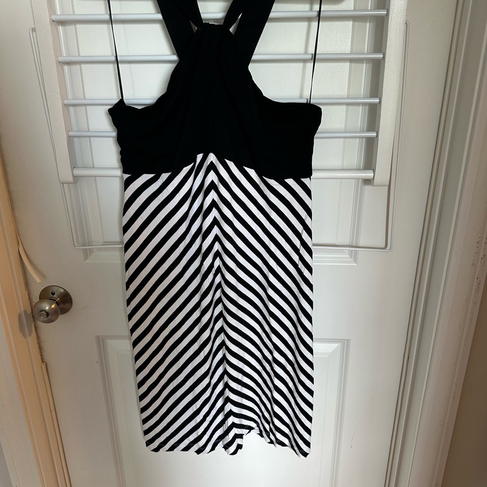 Valerie Bertinelli Black and White Striped Dress